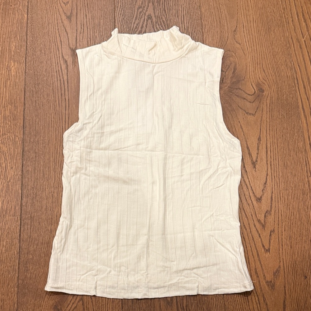 Dynamite Ribbed Cream Mock Neck Tank Top